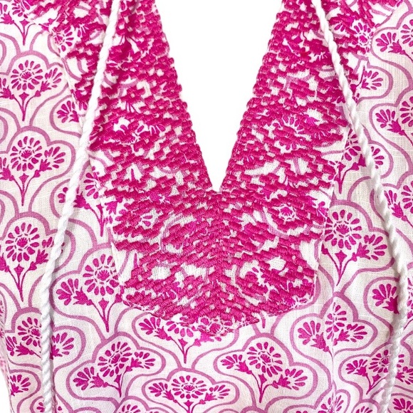 Joules Pink Daisy Foulard Oriella Dress Size US 12 sleeveless embroidered Boho - Picture 6 of 13